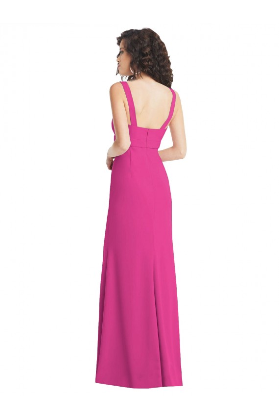 Best Stretch Crepe Low Back Long Square Neck Trumpet Semi Formal Evening Dress