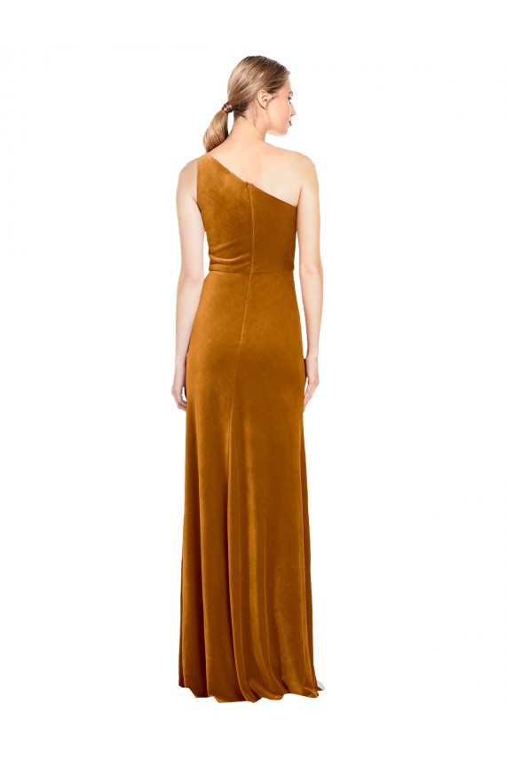 Best Stretch Velvet Long One Shoulder A-Line Formal Evening Dress