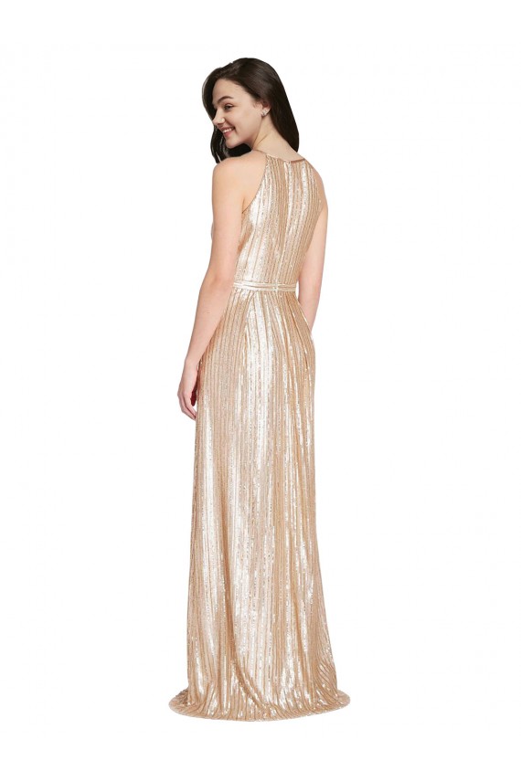 Best Sequin Long Halter Neck Sheath Formal Evening Dress