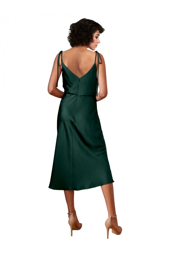 Best Stretch Satin Midi Length Cowl Neck Sheath Black Tie Evening Dress