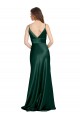 Best Stretch Satin V-Back Long Spaghetti Straps Sheath Formal Evening Dress