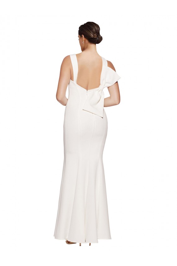 Best Stretch Crepe Low Back Long Square Neck Sheath Formal Evening Dress