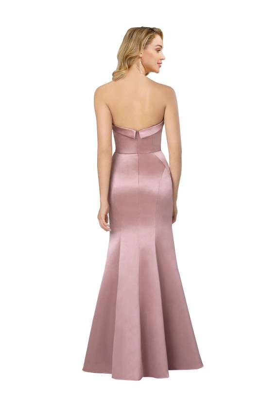 Best Satin Low Back Long Strapless Sheath Formal Evening Dress