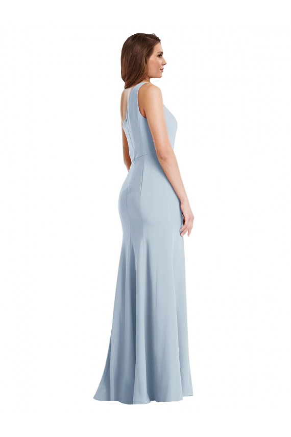 Best Stretch Crepe Long One Shoulder Light Sky Blue Trumpet Formal Evening Dress