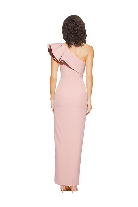 Best Stretch Crepe Long One Shoulder Mauve Sheath Formal Evening Dress