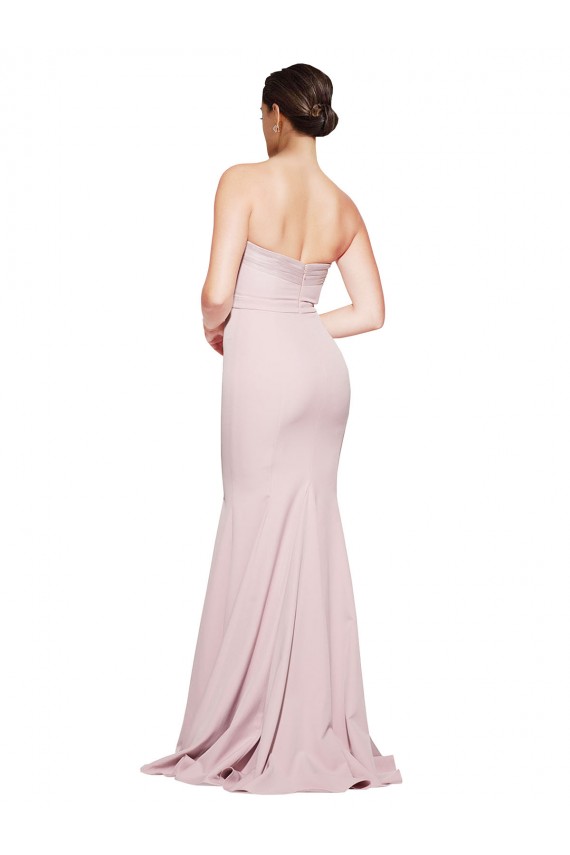 Best Stretch Crepe Low Back Sweep Train Strapless Sheath Formal Evening Dress