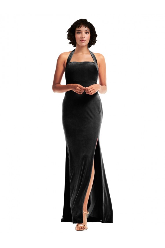 Best Stretch Velvet Low Back Long Halter Neck Mermaid Formal Evening Dress