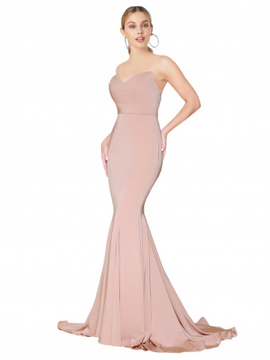 Best Stretch Crepe Low Back Long Sweetheart Mauve Mermaid Formal Dress