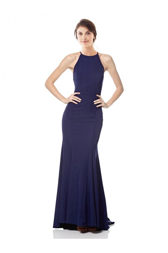 Best Stretch Crepe Long Halter Neck Mermaid Evening Gown