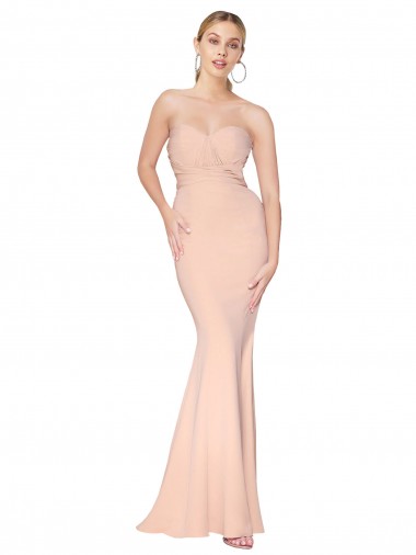 Best Stretch Crepe Long Sweetheart Nude Mermaid Formal Dress