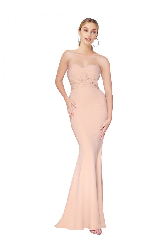 Best Stretch Crepe Long Sweetheart Nude Mermaid Formal Dress