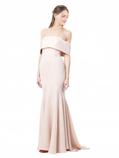 Best Stretch Crepe Long Off the Shoulder Nude Mermaid Formal Evening Dress