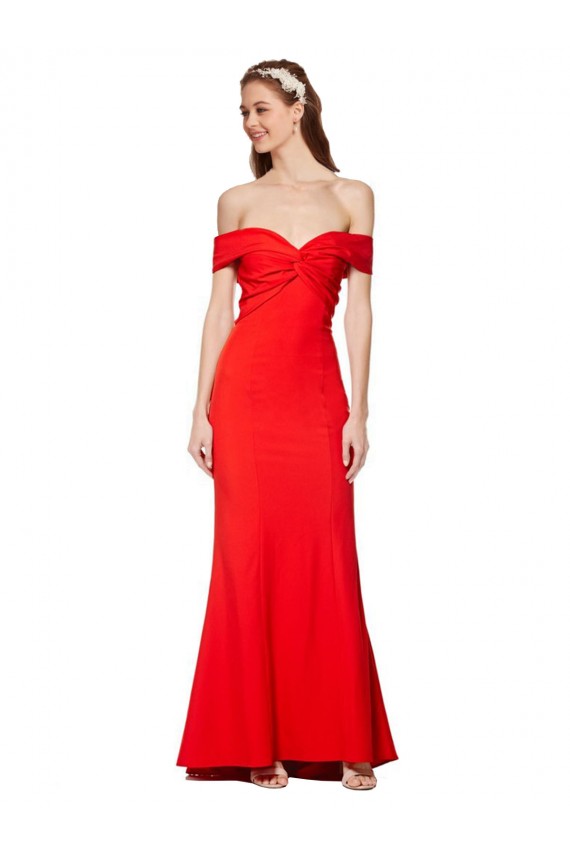 Best Stretch Crepe Long Off the Shoulder Red Mermaid Evening Dress