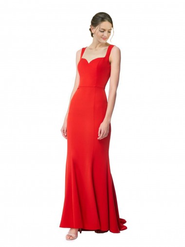 Best Stretch Crepe Long Sweetheart Red Mermaid Formal Evening Dress