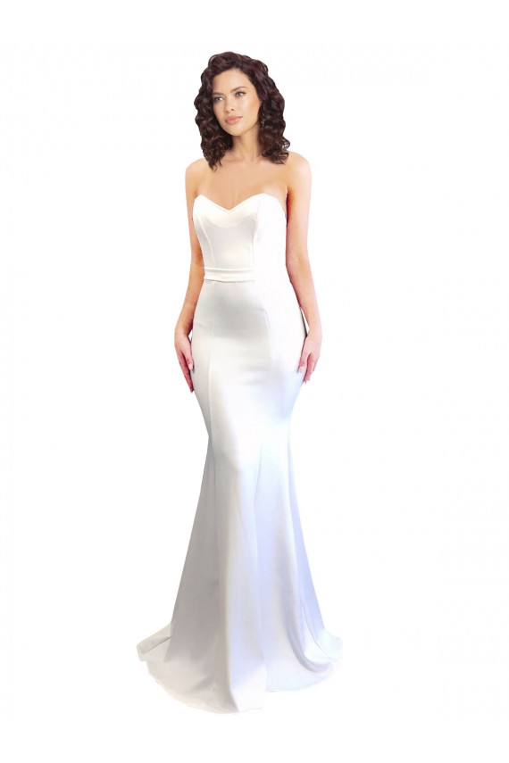 Best Stretch Crepe Low Back Long Sweetheart White Mermaid Formal Evening Dress