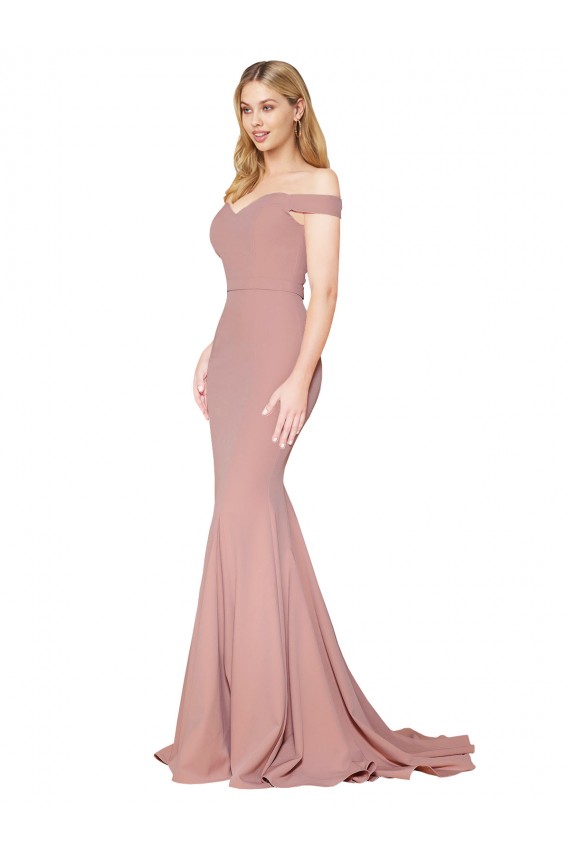 Best Stretch Crepe Sweep Train Off the Shoulder Mermaid Formal Evening Dress