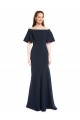 Best Stretch Crepe Long Off the Shoulder Dark Navy Mermaid Evening Dress