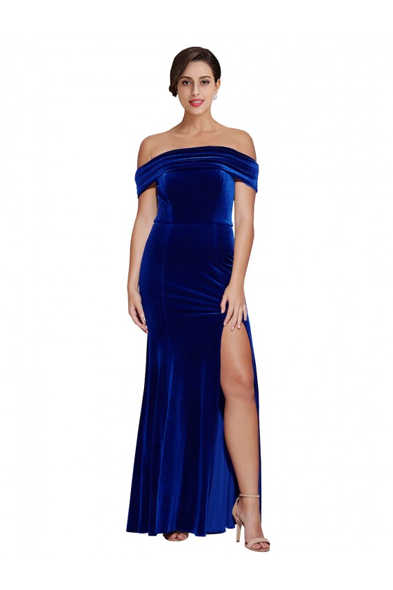 Best Stretch Velvet Long Off the Shoulder Mermaid Formal Evening Dress
