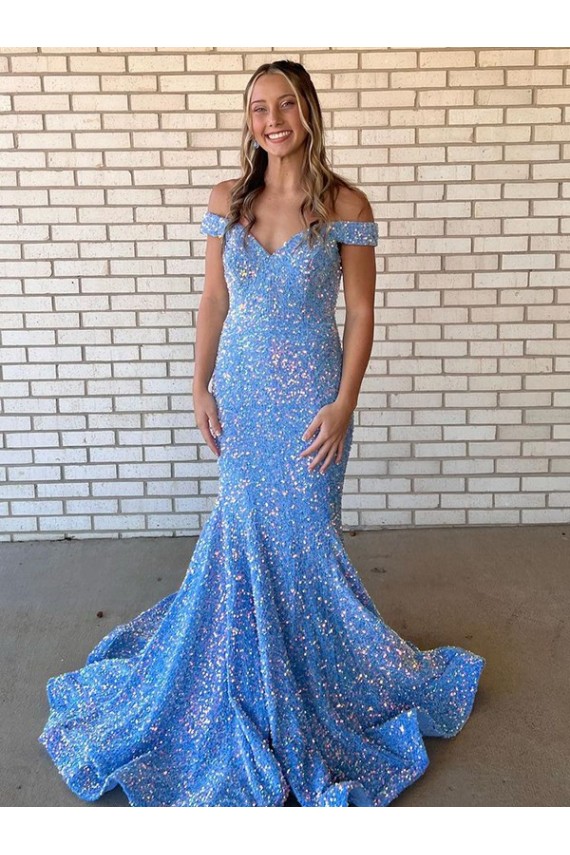 Best Velvet Sequin Long Off the Shoulder Mermaid Evening Dress