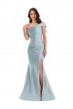 Best Silky Satin Long One Shoulder Light Sky Blue Mermaid Formal Evening Dress
