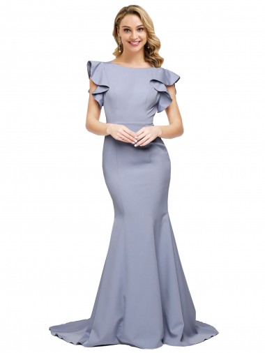 Best Stretch Crepe V-Back Sweep Train Round Neck Mermaid Formal Evening Dress