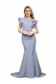 Best Stretch Crepe V-Back Sweep Train Round Neck Mermaid Formal Evening Dress