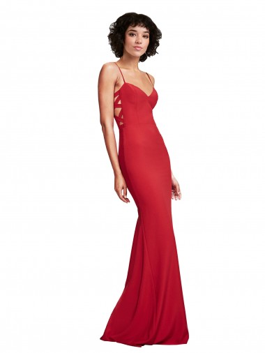 Best Stretch Crepe Long Spaghetti Straps Mermaid Evening Gown