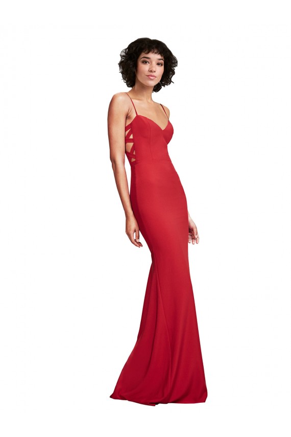 Best Stretch Crepe Long Spaghetti Straps Mermaid Evening Gown