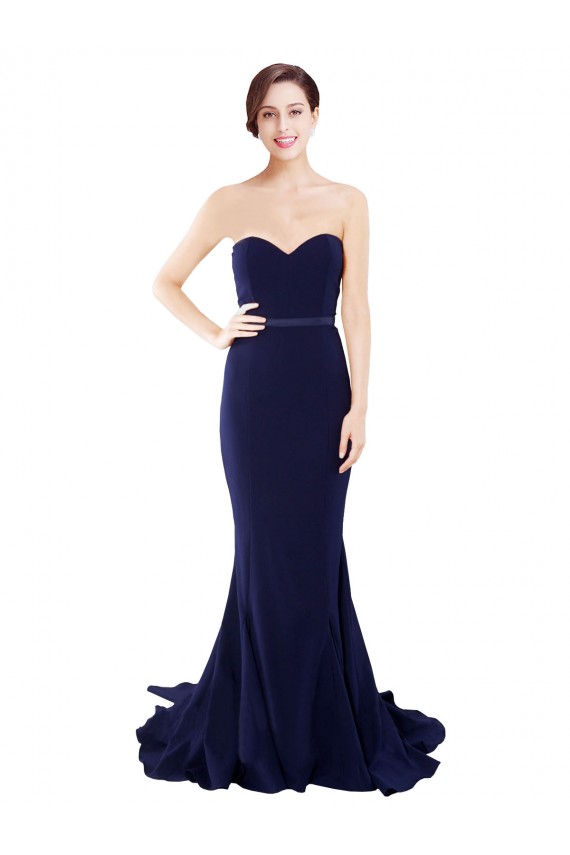 Best Stretch Crepe Low Back Sweep Train Sweetheart Mermaid Semi Formal Evening Dress
