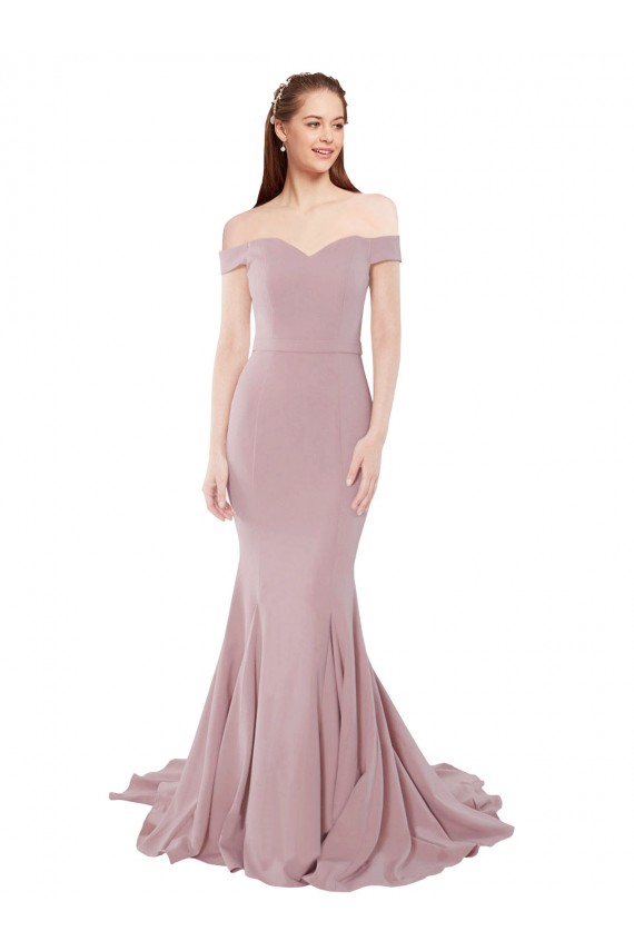 Best Stretch Crepe Sweep Train Off the Shoulder Mermaid Evening Dress
