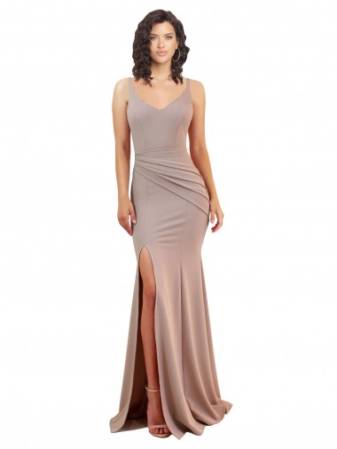 Best Stretch Crepe Low Back Long V-Neck Mermaid Black Tie Evening Dress