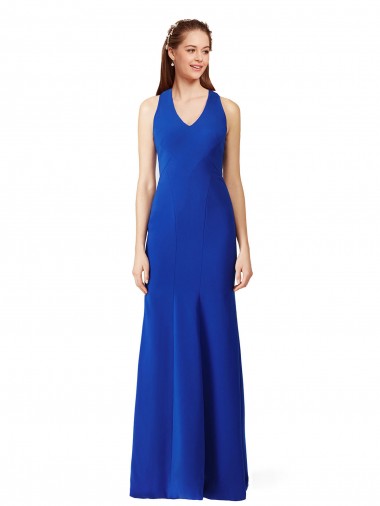 Best Stretch Crepe Long V-Neck Royal Blue Mermaid Formal Evening Dress