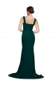 Best Stretch Crepe Sweep Train Square Neck Midnight Green Sheath Semi Formal Evening Dress