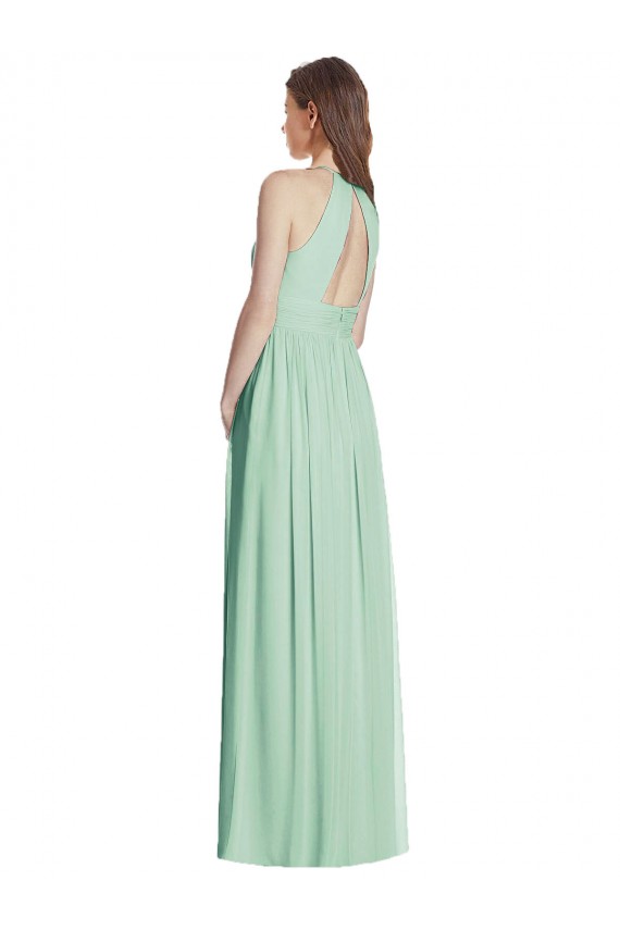 Best Soft Chiffon Open Back Long Halter Neck Mint Green A-Line Semi Formal Evening Dress