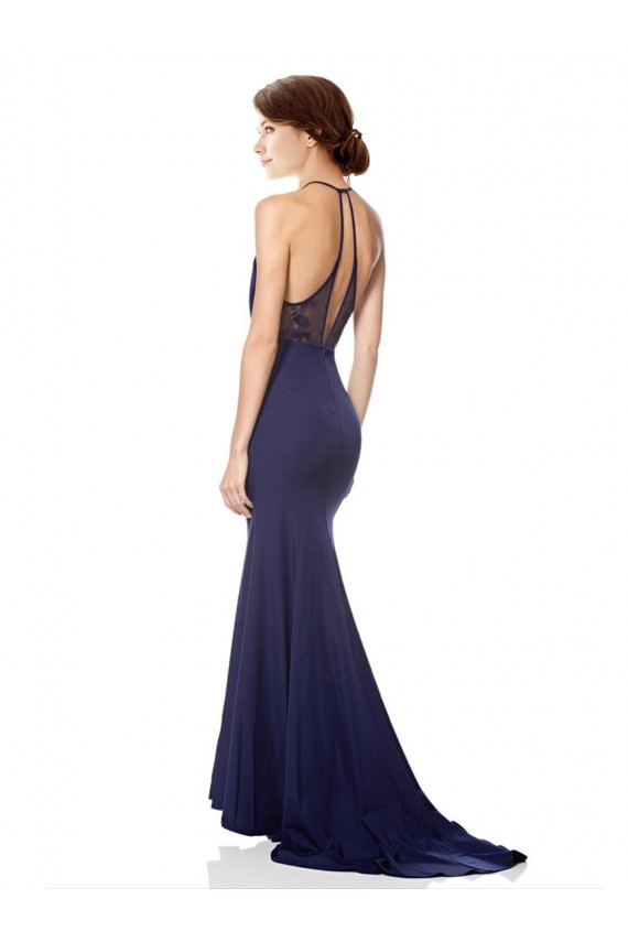 Best Stretch Crepe Long Halter Neck Mermaid Evening Gown