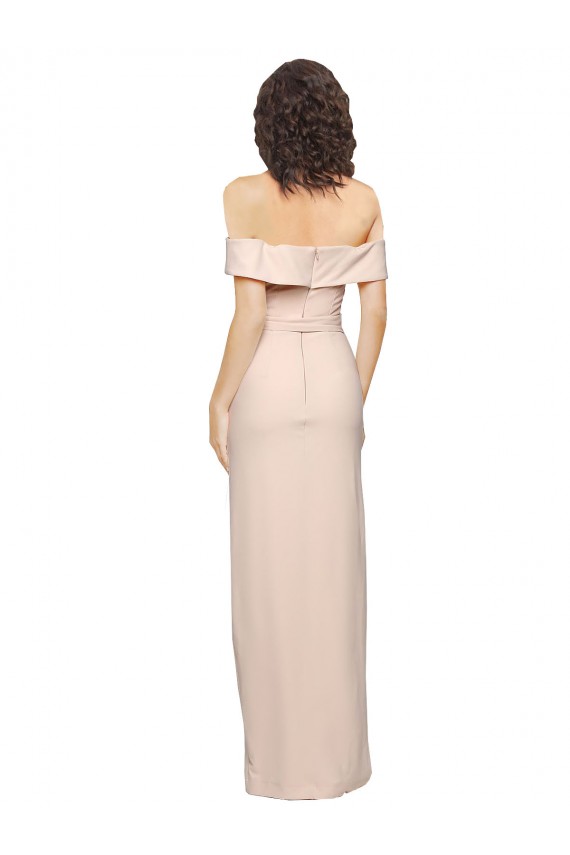 Best Stretch Crepe Low Back Long Off the Shoulder Nude Mermaid Formal Evening Dress