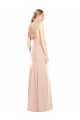Best Stretch Crepe Open Back Long Bateau Neck Nude Trumpet Semi Formal Evening Dress
