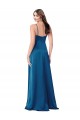 Best Silky Satin Low Back Long Spaghetti Straps Peacock Blue A-Line Formal Evening Dress
