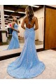 Best Velvet Sequin Sweep Train V-Neck Sheath Evening Gowns