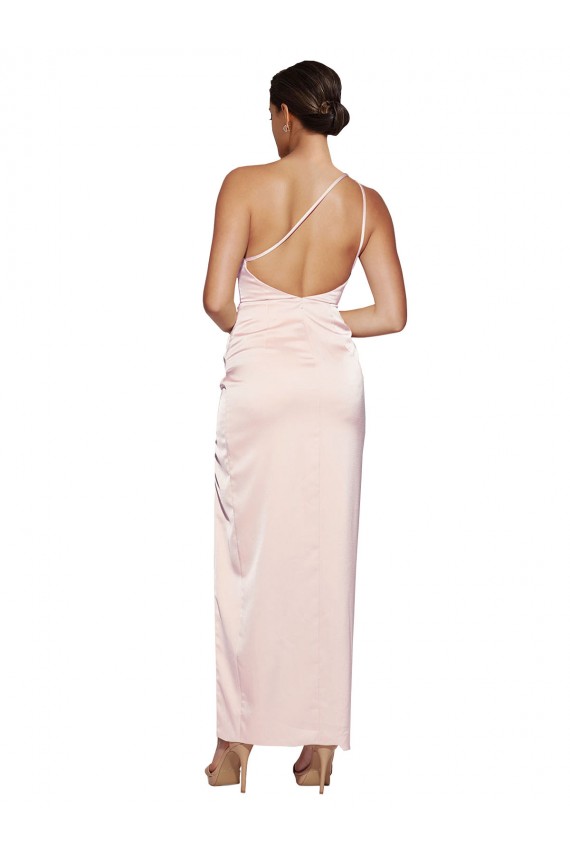 Best Silky Satin Low Back Long One Shoulder A-Line Semi Formal Evening Dress