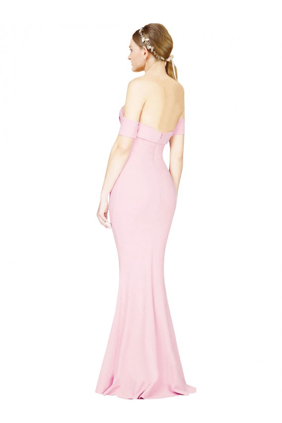 Best Stretch Crepe Low Back Long Strapless Pink A-Line Formal Evening Dress