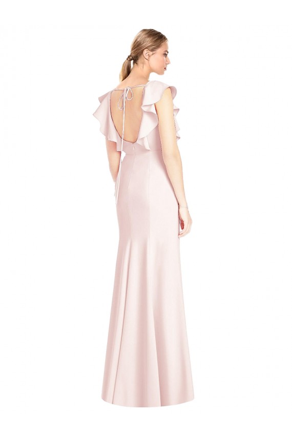 Best Stretch Crepe Open Back Long Bateau Neck Pink Trumpet Formal Dress