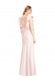 Best Stretch Crepe Open Back Long Bateau Neck Pink Trumpet Formal Dress