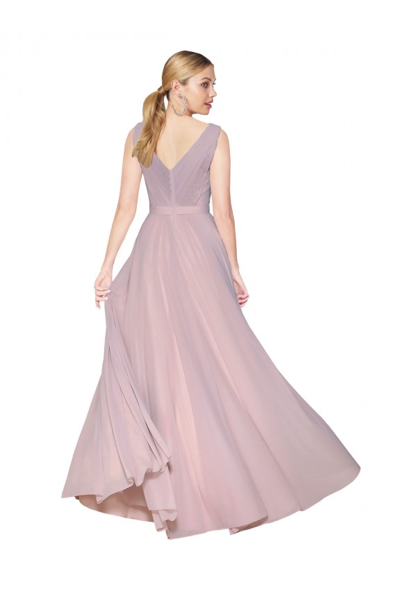 Best Soft Chiffon V-Back Long V-Neck Primrose A-Line Formal Evening Dress