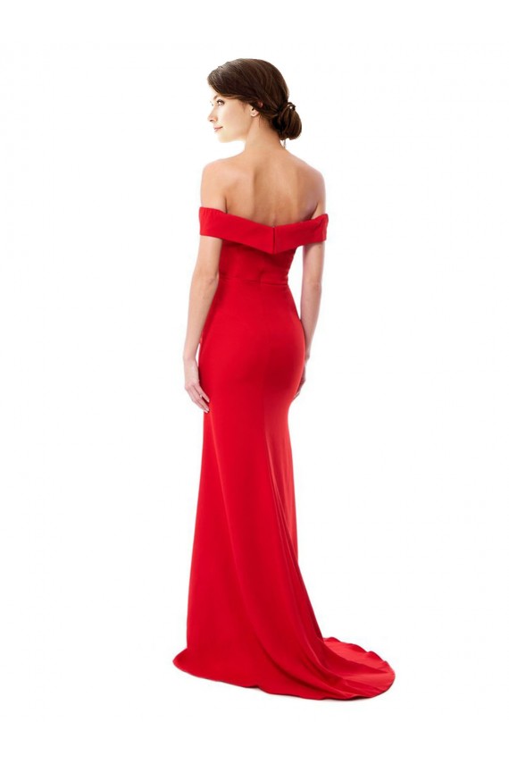 Best Stretch Crepe Long Off the Shoulder A-Line Evening Dress