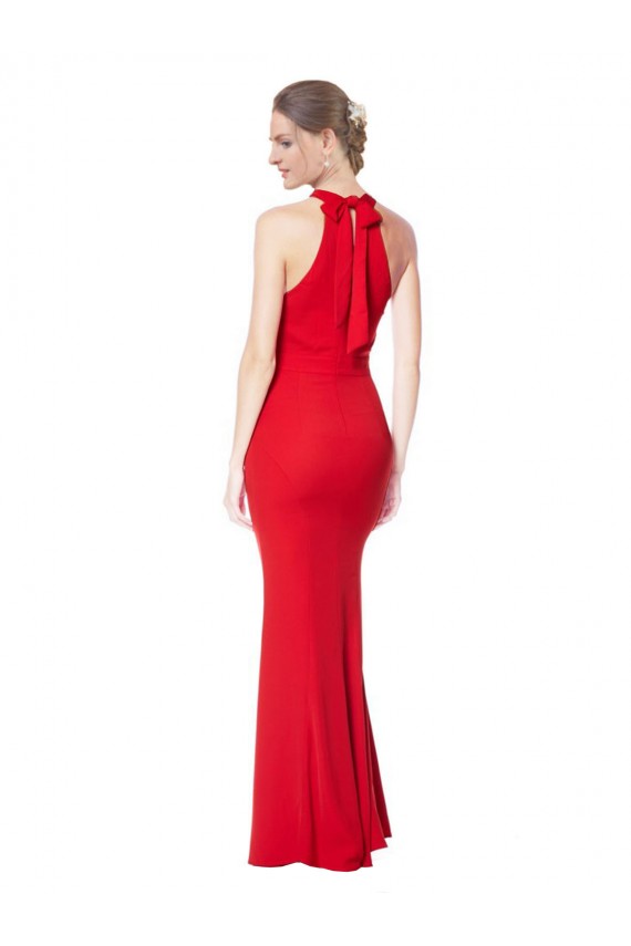 Best Stretch Crepe Long Halter Neck Mermaid Evening Dress