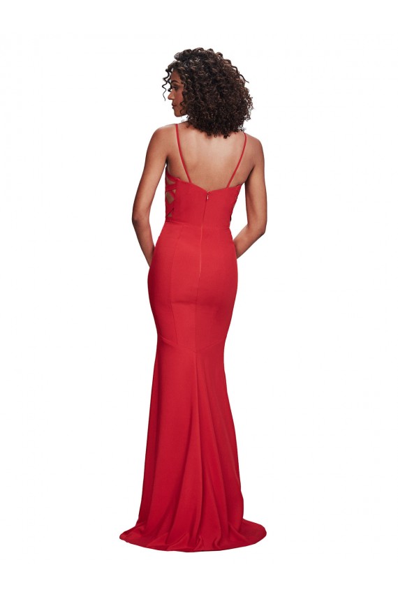 Best Stretch Crepe Long Spaghetti Straps Mermaid Evening Gown