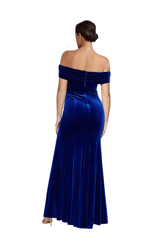 Best Stretch Velvet Long Off the Shoulder Mermaid Formal Evening Dress