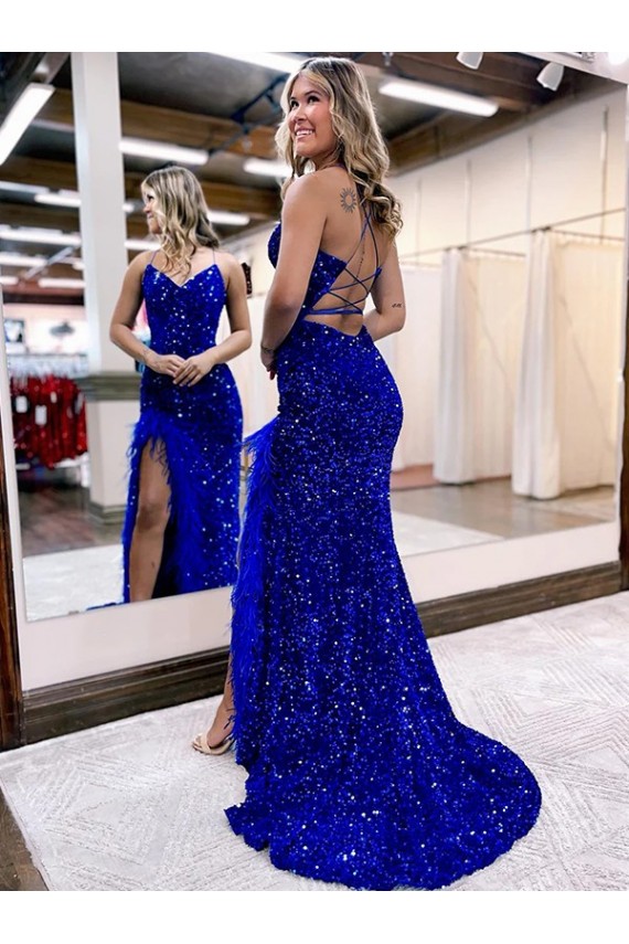Best Velvet Sequin Sweep Train V-Neck Sheath Sweep Train Evening Dresses
