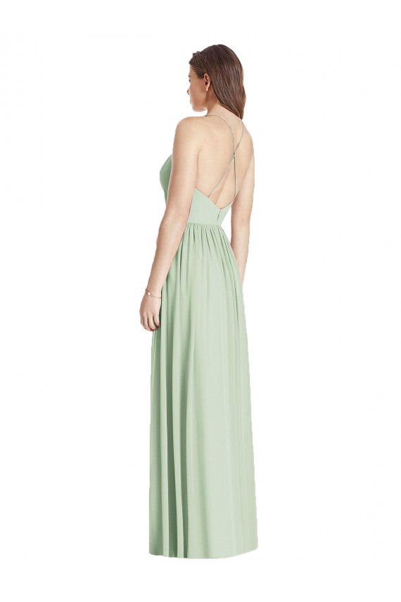 Best Soft Chiffon Criss Cross Back Long Spaghetti Straps A-Line Semi Formal Evening Dress
